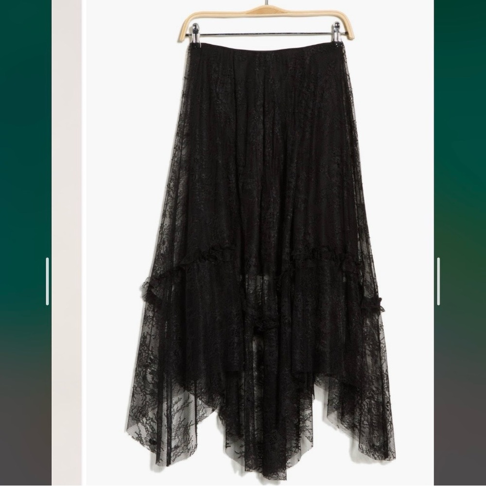 Allsaints Josie Asymmetric Lace Skirt in Black - Picture 3 of 13